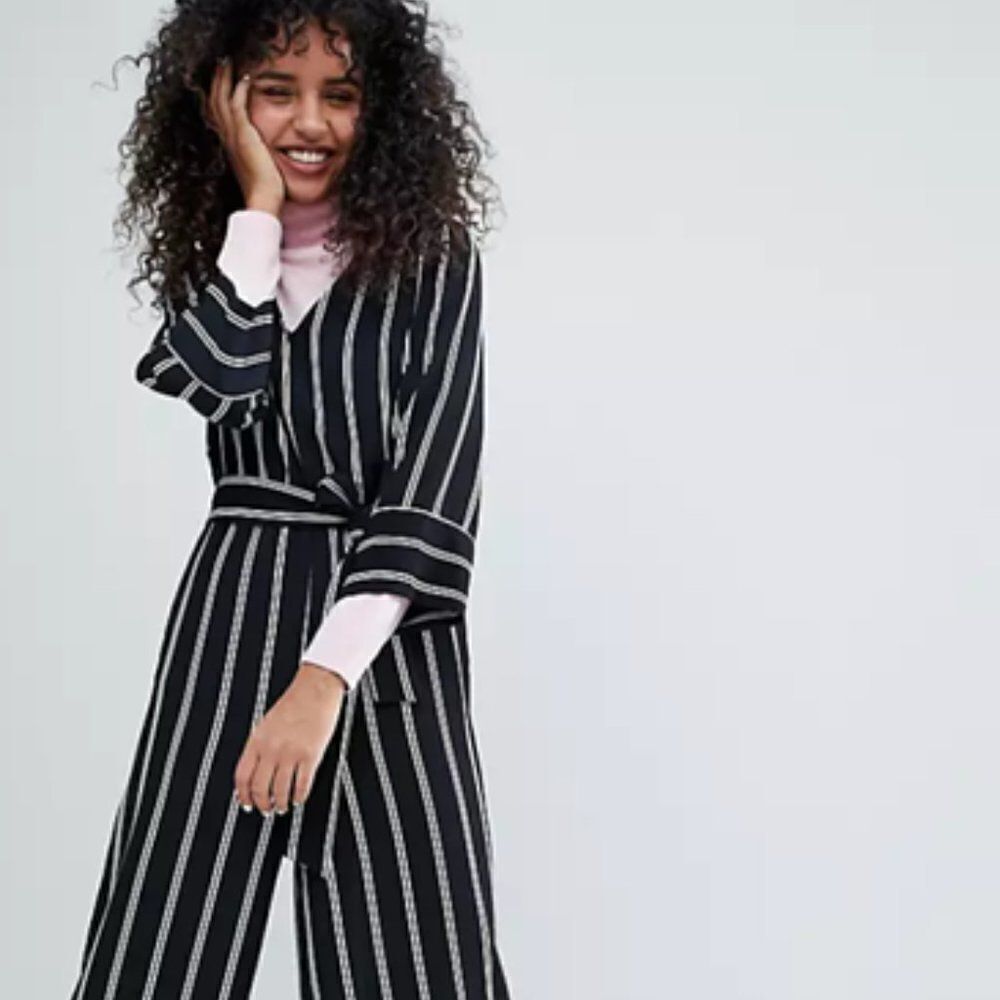 Monki Black & White Casual Stripes Minimalist Wide Leg Jumpsuit Size Extra-Small